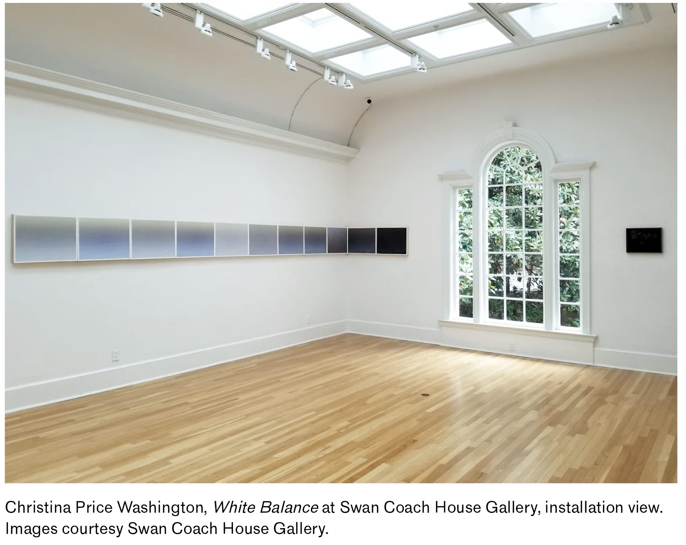 Installation view of White Balance at Swan Coach House Gallery, 2019